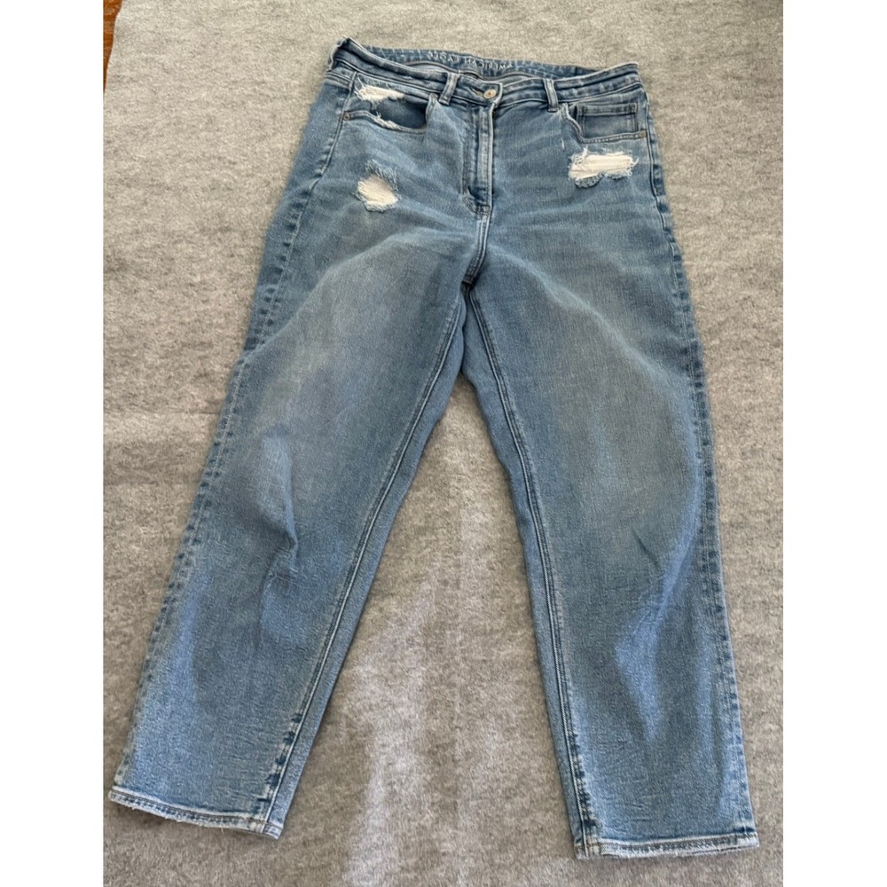American Eagle Mom Straight Distressed Jeans Blue Size 12 High Rise Stretch